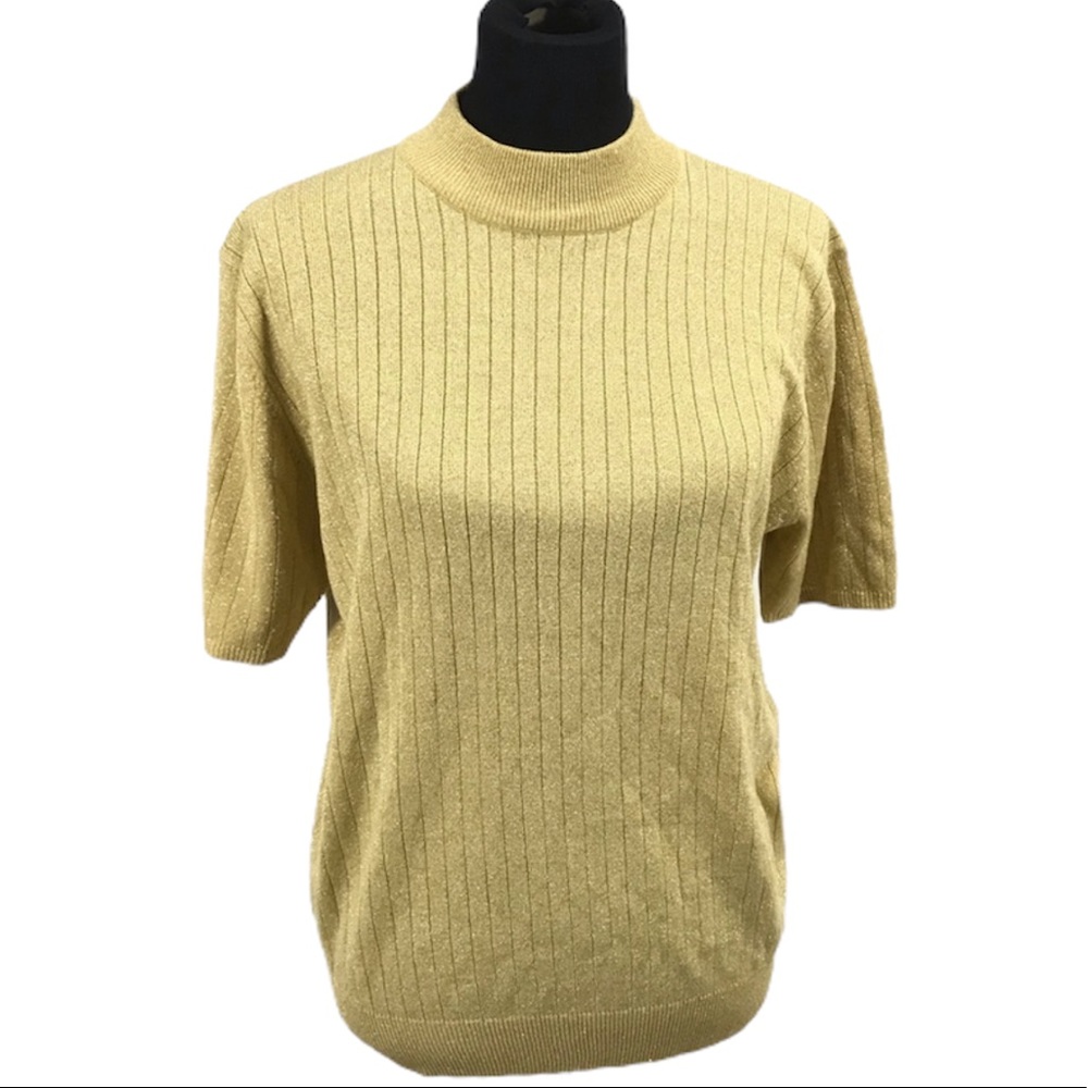 Sag Harbor Short Sleeve Sweater, Gold, Large